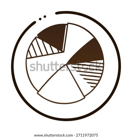Handdrawn pie chart illustrating data analysis and statistical representation, with segments showing proportions and percentages in a simple doodle style, isolated on