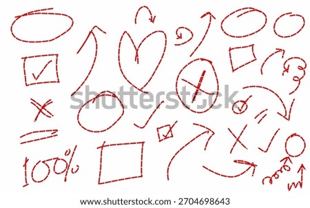 Hand-Drawn Red Dashed Annotation Marks Collection