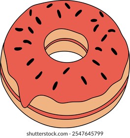 Hand-Drawn Red Donut with Black Sprinkles - Powered by Shutterstock