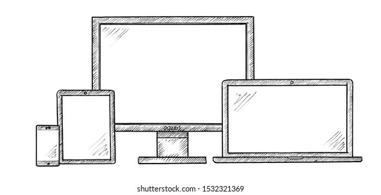 Handdrawn Sketch Multimedia Devices Computer Tablet Stock Illustration ...