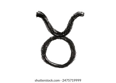 A hand-drawn Taurus zodiac sign in black pencil on a white background, perfect for astrology-themed designs, horoscope articles, and spiritual projects - Powered by Shutterstock