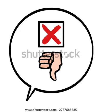 A hand-drawn thumbs-down in a speech bubble that states inaccurate information.