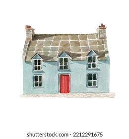 Hand-drawn Watercolor House In Georgian Style