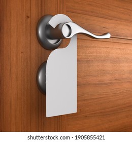 handle with label and wooden door. 3D illustration