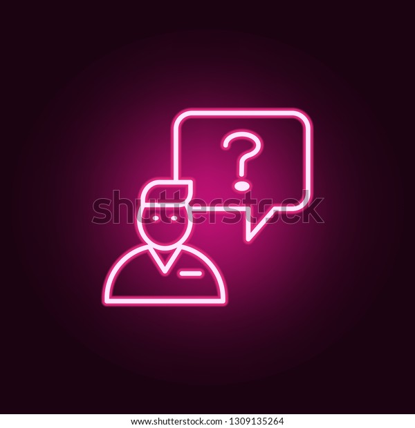 handling a question icon. Elements of\
interview in neon style icons. Simple icon for websites, web\
design, mobile app, info graphics  on dark gradient\
background
