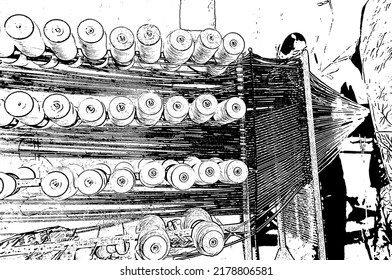 Handloom Weaver Preparing Fabric With Loom In India, Handloom Cluster, Architectural Sketch.