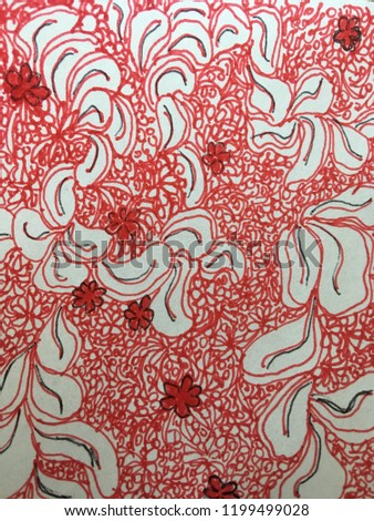 Handmade drawings red flower pattern