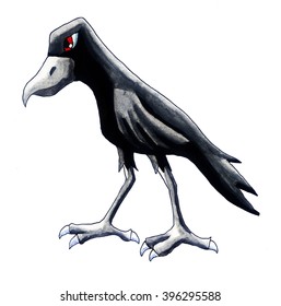 Handmade illustration raven