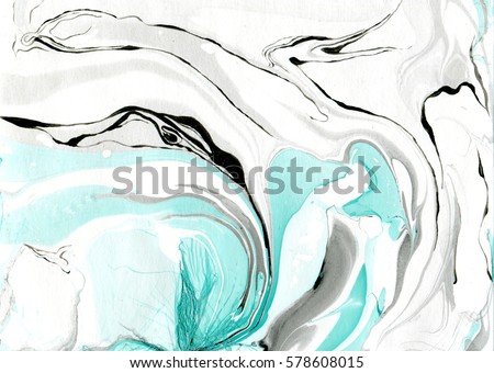 Handmade marble background texture. Lovely marbled DIY paper with turquoise emerald blue and black colors and water. Art wet style Stock photo © 