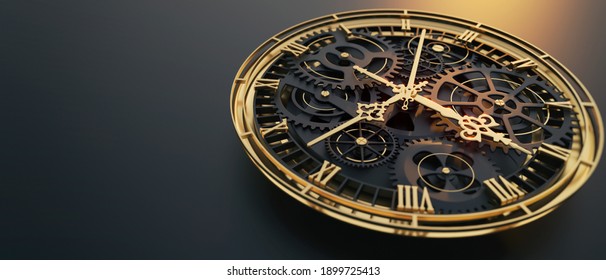 Handmade mechanical old clockwork  close up in the atmosphere of the sunset. Design of my own. 3D illustration of time theme. - Powered by Shutterstock