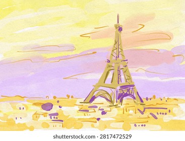 Handmade. Paris landscape and the Eiffel Tower.