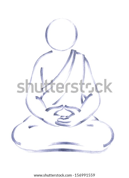 Handmade Pencil Drawing Person Sitting Yoga Stock