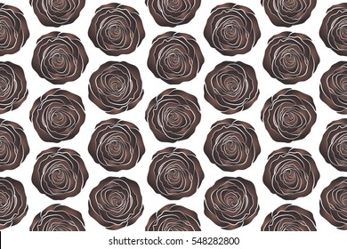 Handmade. Seamless pattern with beige and brown flowers watercolor. Female pattern. Gentle colors.