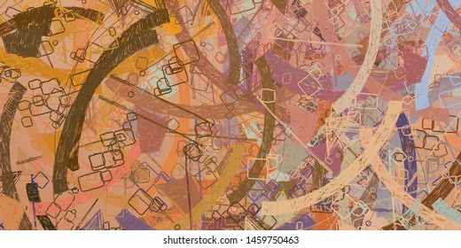 Handmade surreal abstract pattern. Modern artistic canvas. 2d illustration. Texture backdrop painting.