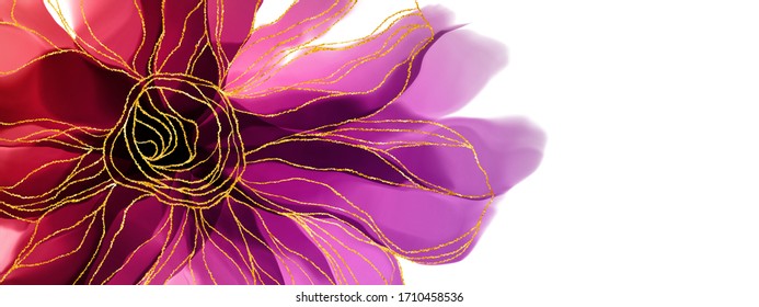 Handmade Watercolor, Alcohol Inks Flowers With Purple, Red And Pink, Gold On The White Background. Useable As A Background Or Texture. Elegant Gold Veins And Splashes Wallpaper.