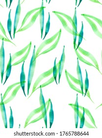 Handmade Watercolor Seamless Textile. Floral Autumn Texture. Nature Element Textile. Abstract Decorative Leaves Seamless Pattern. Colorful Lemon Leaves On White. Arkivillustrasjon