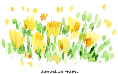 handmade watercolour design element. floral yellow hand painted illustration. spring shabby sunny flowers. vivid yellow meadow flower for background. watercolor abstract flower