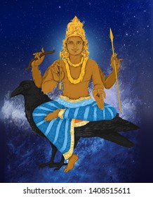 Hand-painted, abstract, watercolor art depicting Lord Saturn. In Vedic astrology, Saturn is called Shani. He is also one of the nine planets (Navagrahas) mentioned in Hindu texts.