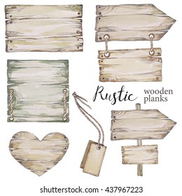 Handpainted Collection Watercolor Wood Planks Clipart. Wood Pointer, Board,wooden Heart. Rustic Illustration.Perfect For Blogs,lettering,pattern,invitation.