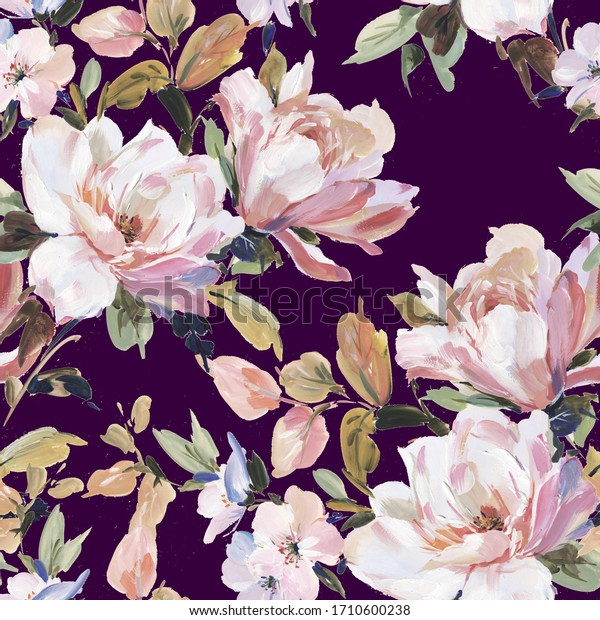 Handpainted Flowers Suitable Fabrics Wallpapers Cards Stock ...