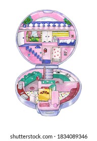 Handpainted Polly Pocket Apartment In Watercolors