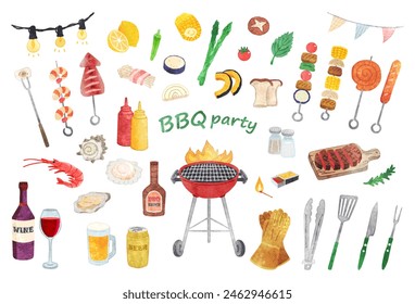 Hand-painted watercolor BBQ illustration set - Powered by Shutterstock