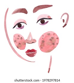 Hand-painted Watercolor Face In Primitivism