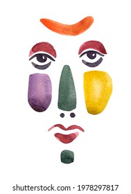 Hand-painted Watercolor Face In Primitivism