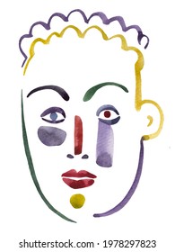 Hand-painted Watercolor Face In Primitivism