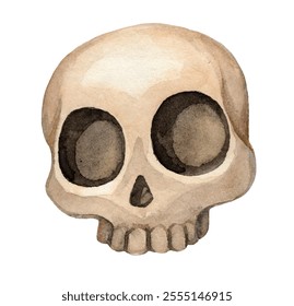 Hand-painted watercolor illustration of a stylized human skull in earthy tones. Artistic and detailed, ideal for Halloween designs, anatomy concepts, or creative patterns. - Powered by Shutterstock