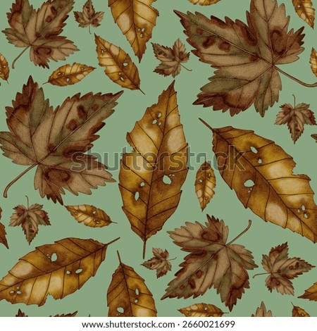 Hand-painted watercolor seamless pattern with fall leaves. Perfect for seasonal textile design, wrapping paper, and autumn-themed projects.