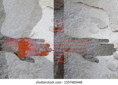 Hands applying plaster in the wall    