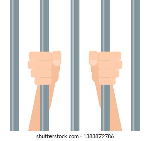 Hands Behind Bars. Clipart Image Isolated On White Background