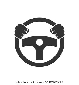 Hands Behind Wheel Icon. Clipart Image Isolated On White Background