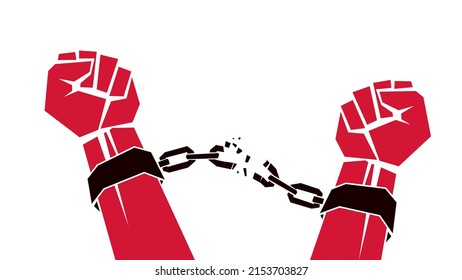 Hands Breaking Slavery Abolition Chains Resistence Icon. Fight Against Slavery. Abolition Chains