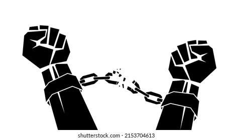 Hands Breaking Slavery Abolition Chains Resistence Icon. Fight Against Slavery. Abolition Chains