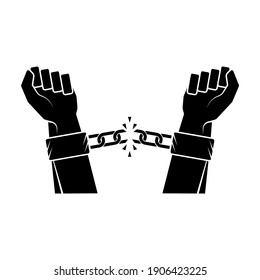 Hands Breaking Steel Chain Icon. Freedom Concept Design Illustration.