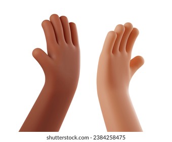 Hands of Caucasian man and black African American giving each other high five on white background. Diversity people multiethnic unity togetherness. Collaboration Business Team success. 3D Illustration - Powered by Shutterstock