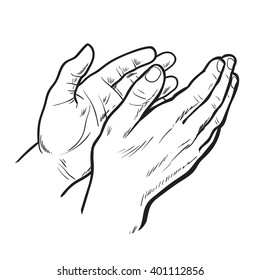 Hands Clap. Hand Drawn. Circuit Hands. Symbol Of Applause. Bravo. Applause In Sketch Style. Hands Clap. Narisovanna Hands Clapping In Support. Success. Hands On A White Background.