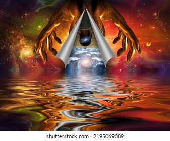 Hands Of Creator. Revelation Of World. 3D Rendering