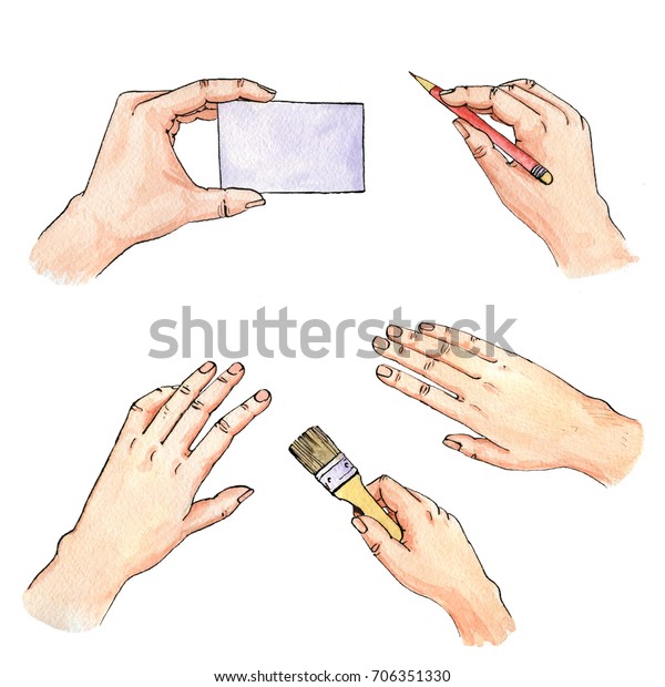 Hands Drawing Watercolor Business Card Paint Stock Illustration 706351330