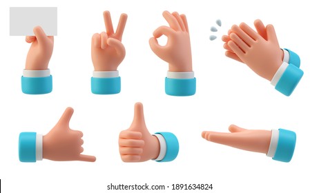 Hands Gestures 3D Cartoon Friendly Funny Style Isolated On White Background