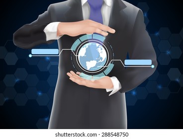 Hands holding earth  of  background  on blue and black - Shutterstock ID 288548750