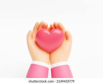 Hands Holding Red Heart Love Family Health Care Support Concept On White Background 3d Illustration