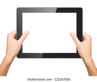 Hands Holding A Tablet Computer