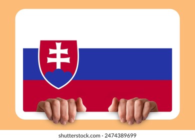 Hands holding a white frame with Slovakia flag, protest or social issues in Slovakia, independence day idea, celebration or campaigning concept, two hands and frame - Powered by Shutterstock