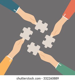 Hands Putting Puzzle Pieces Together Teamwork Stock Illustration ...