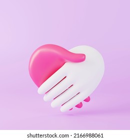 Hands together in the shape of a heart, heart donate concept, world health day, charity donation, teamwork and and partnership on purple background, valentines day, 3D render illustration - Powered by Shutterstock