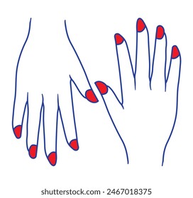 Hands vector line art drawing icon with red nails - Powered by Shutterstock