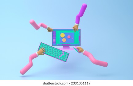 hands working with graphic design software 3D illustration